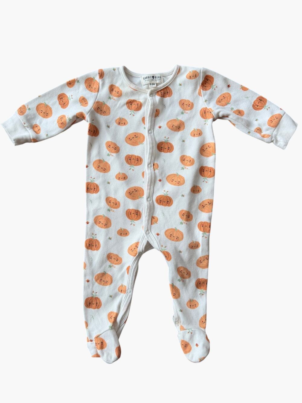 Rabbit + Bear Pumpkin Footed Pajama Baby Sleeper Snap Front 6-9M